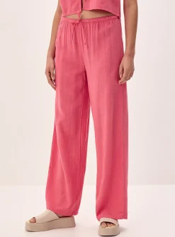 Viscose and linen wide-leg pant