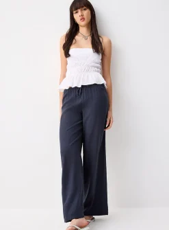 Viscose and linen wide-leg pant