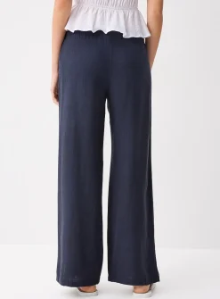Viscose and linen wide-leg pant