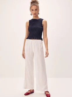 Viscose and linen wide-leg pant