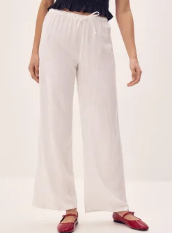 Viscose and linen wide-leg pant