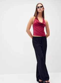Viscose and linen wide-leg pant