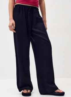 Viscose and linen wide-leg pant
