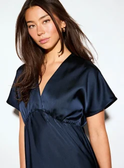 V-neck double-face satin maxi dress