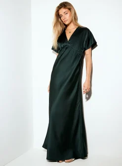 V-neck double-face satin maxi dress