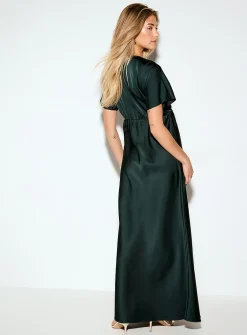V-neck double-face satin maxi dress