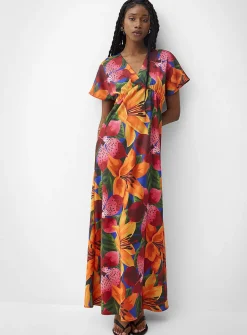 V-neck double-face satin maxi dress