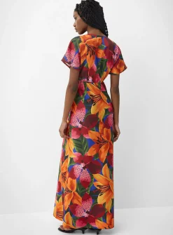 V-neck double-face satin maxi dress