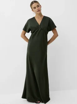 V-neck double-face satin maxi dress