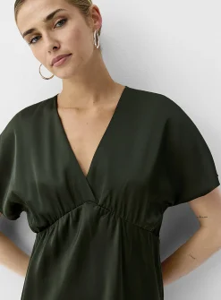 V-neck double-face satin maxi dress