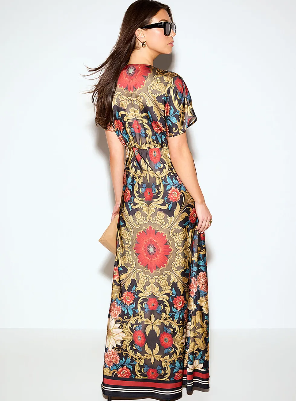 V-neck double-face satin maxi dress