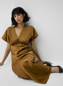 V-neck double-face satin maxi dress