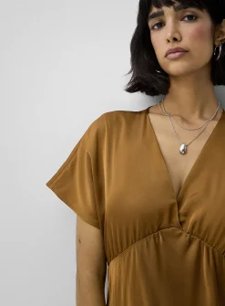 V-neck double-face satin maxi dress