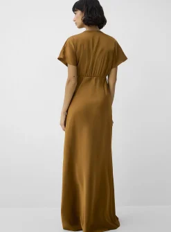 V-neck double-face satin maxi dress