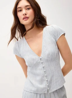V-neck linen-blend blouse