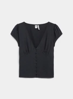 V-neck linen-blend blouse