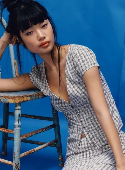 V-neck linen-blend blouse