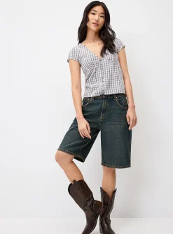 V-neck linen-blend blouse
