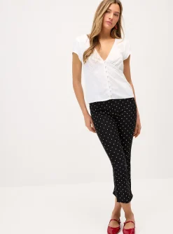 V-neck linen-blend blouse