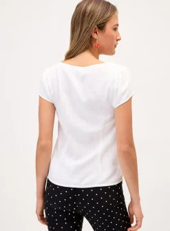 V-neck linen-blend blouse