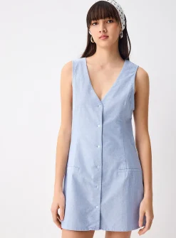 V-neck oxford shirtdress