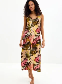 V-neck soft linen long nightgown