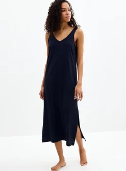 V-neck soft linen long nightgown