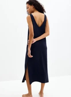 V-neck soft linen long nightgown