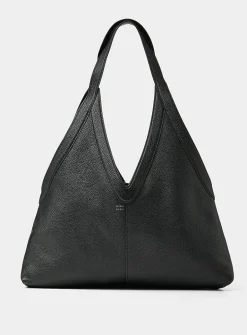 V-shaped cutout supple leather tote bag