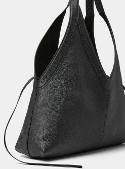 V-shaped cutout supple leather tote bag