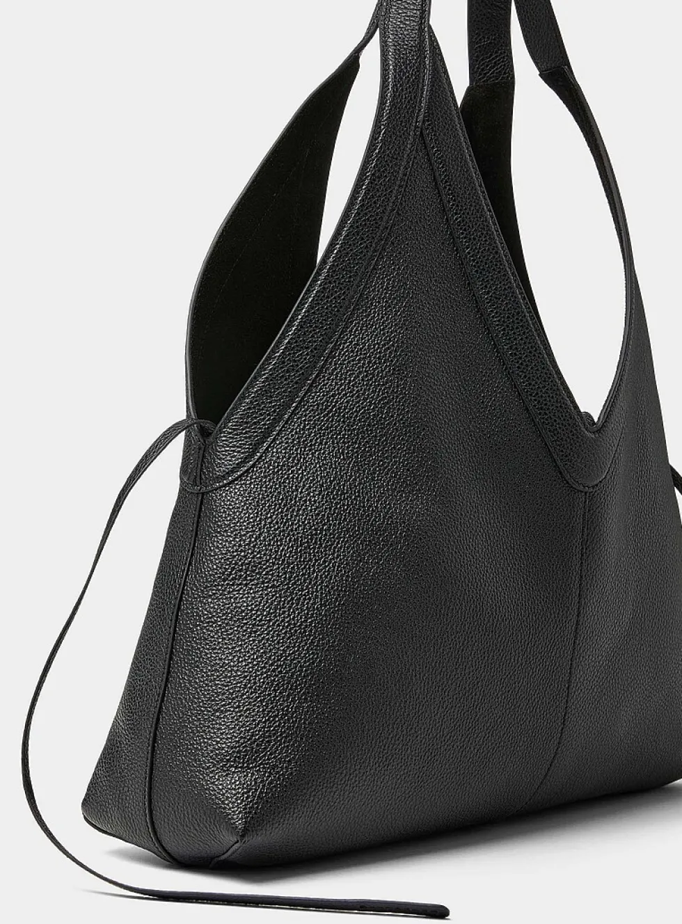 V-shaped cutout supple leather tote bag