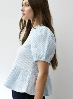 Waffle knit peplum waist T-shirt