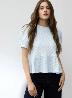 Waffle knit peplum waist T-shirt