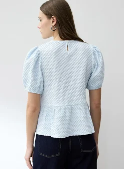 Waffle knit peplum waist T-shirt