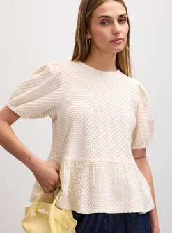 Waffle knit peplum waist T-shirt