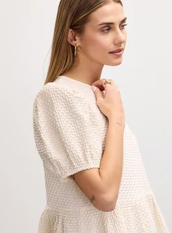 Waffle knit peplum waist T-shirt