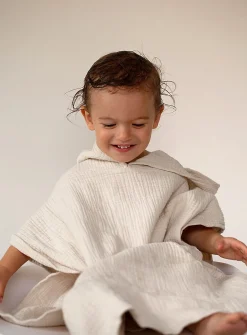 Waffled cotton hoodie poncho