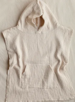 Waffled cotton hoodie poncho