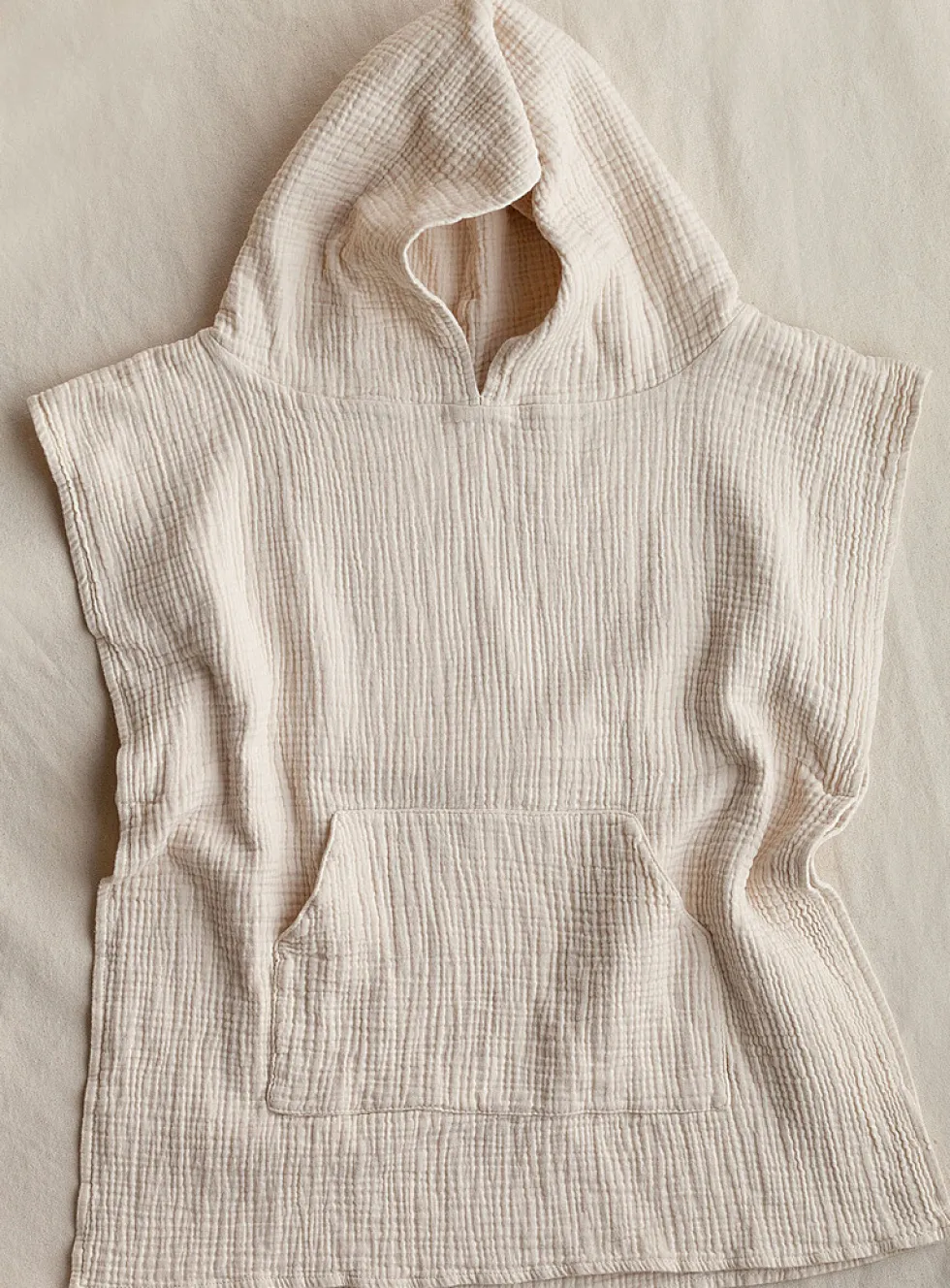 Waffled cotton hoodie poncho