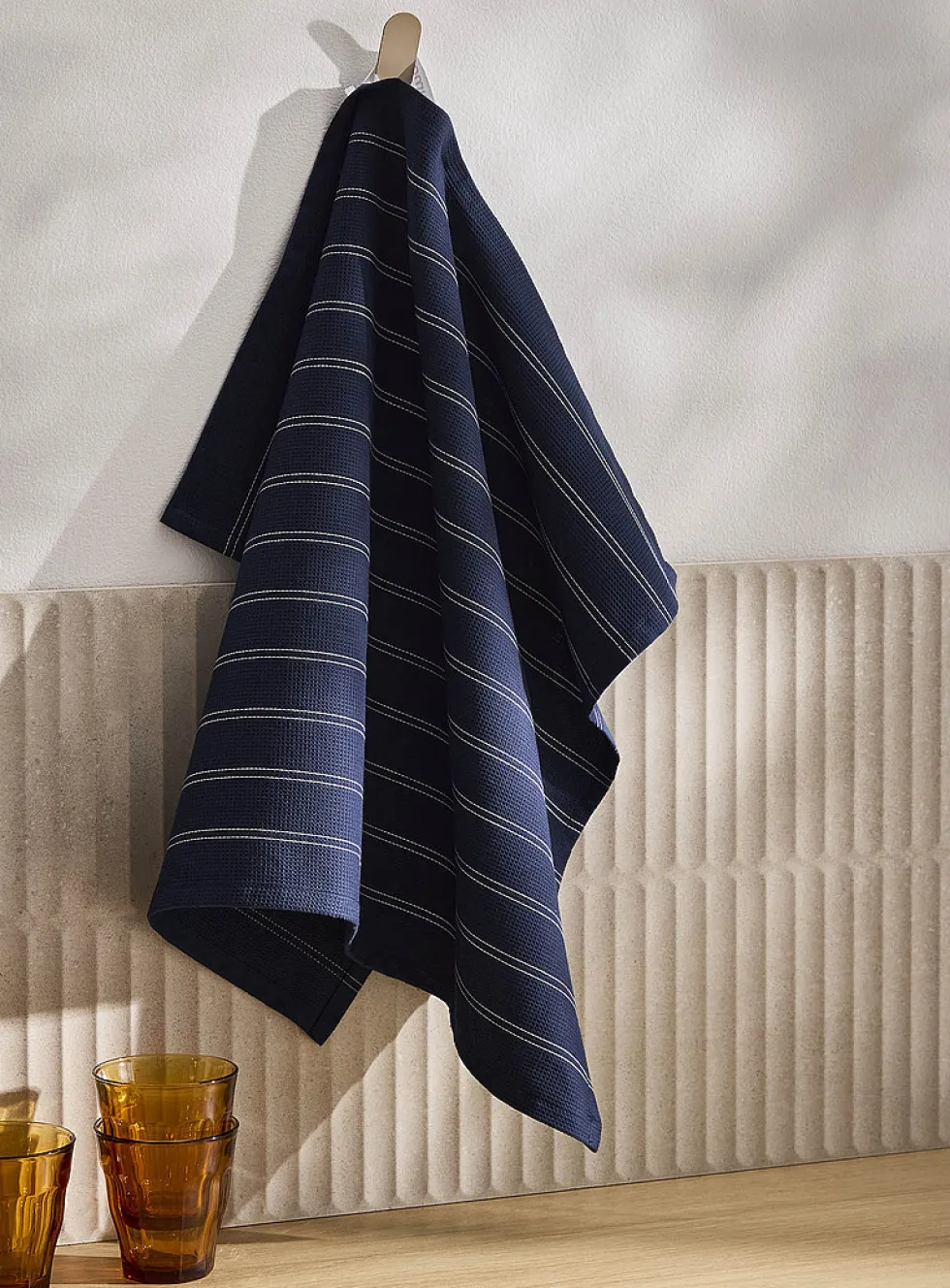 Waffled striped tea towel