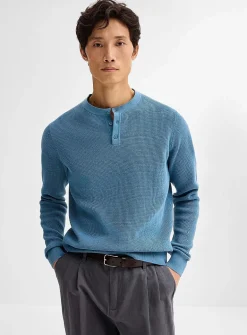 Waffle-knit Henley sweater