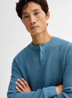 Waffle-knit Henley sweater