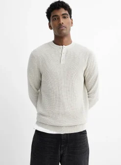 Waffle-knit Henley sweater