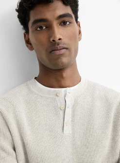 Waffle-knit Henley sweater