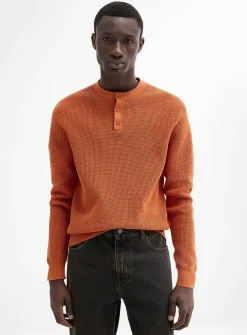 Waffle-knit Henley sweater