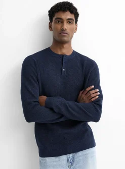 Waffle-knit Henley sweater