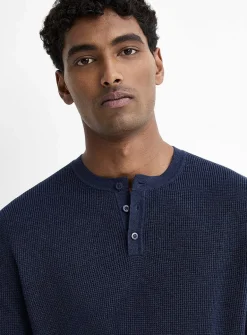 Waffle-knit Henley sweater