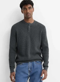 Waffle-knit Henley sweater