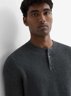 Waffle-knit Henley sweater