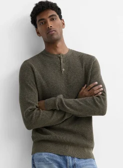 Waffle-knit Henley sweater